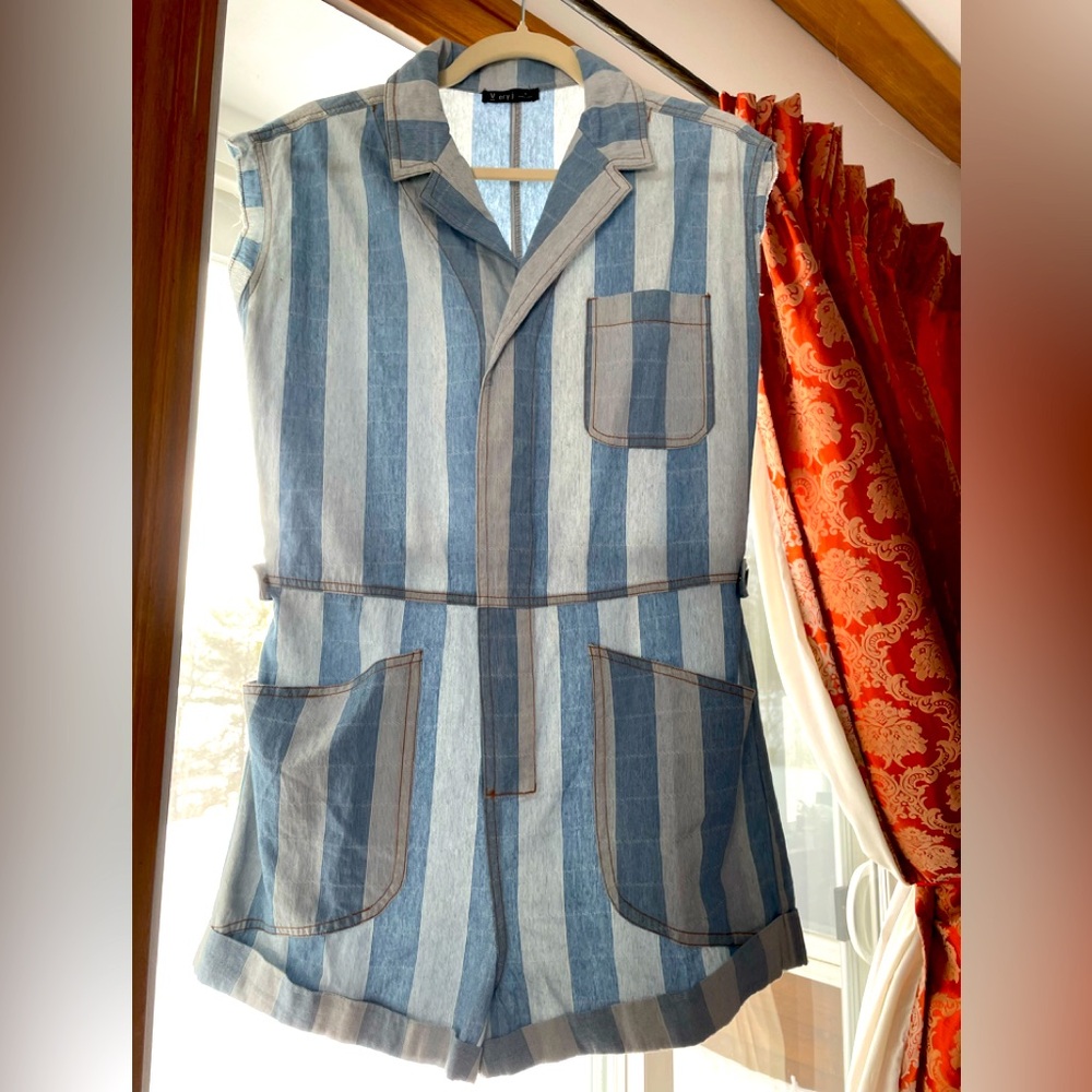 19”PTP S romper short summer cotton striped v neck